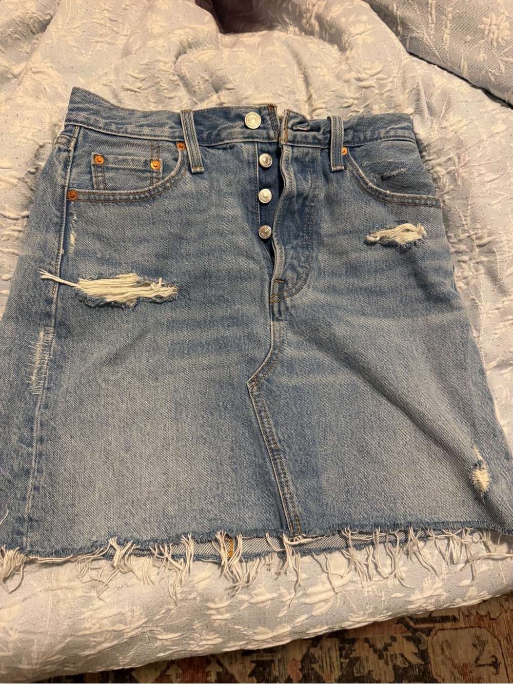 Levi's Light Blue Distressed Button-Front Denim Mini Skirt